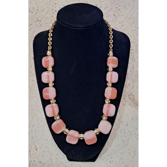 EUC Kate Spade Gold-tone Necklace With Pink Chunky Beads & Crystal Accents - Picture 1 of 7